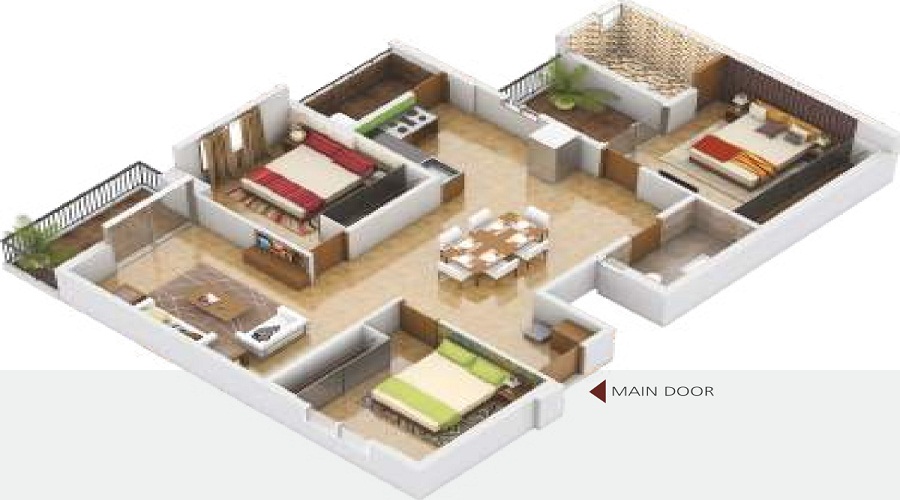 2 BHK+2T 1135/sqft-saleable  Sqft Apartment For Sale In Elegant Buildcare Bangalore Valley In RR Nagar Floor Plan