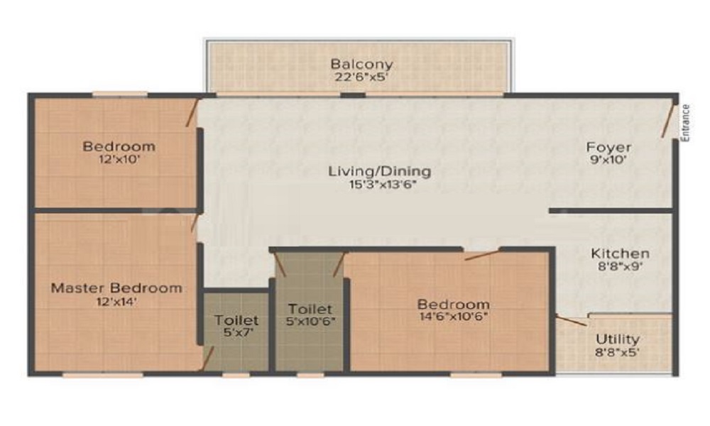 2 BHK+2T 1060/sqft-saleable Sqft Apartment For Sale In Hinduja Holdings Palmgrove In Bannerghatta Road Floor Plan