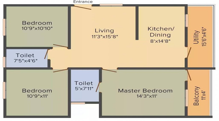2 BHK+2T 950/sqft-saleable  Sqft Apartment For Sale In Amigo Victory In Frazer Town Floor Plan