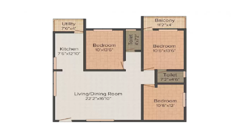 2 BHK+2T 887/sqft-saleable Sqft Apartment For Sale In Bonitas Candor In Talaghattapura Floor Plan