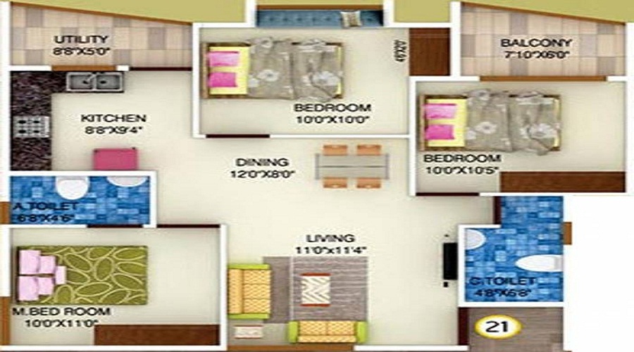 2 BHK+2T 925/sqft-saleable  Sqft Apartment For Sale In DS Max Sista In Uttarahalli Floor Plan