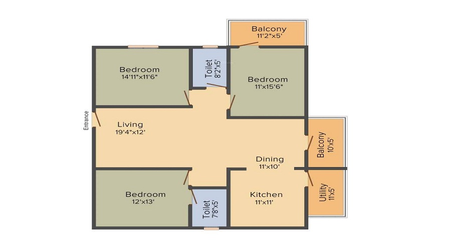 2 BHK+2T 1065/sqft-saleable  Sqft Apartment For Sale In Malibu Rising City In Kadugodi Floor Plan