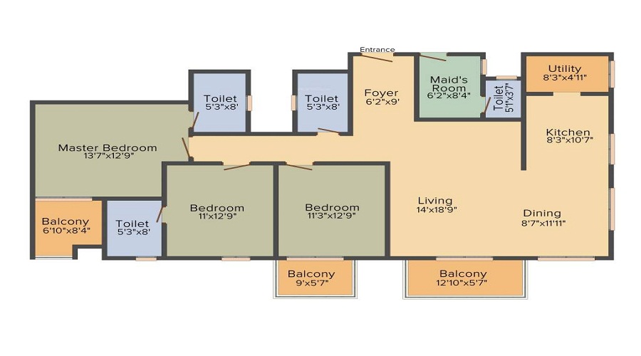 2 BHK+2T 1030/sqft-saleable  Sqft Apartment For Sale In Nirmaanika Arbor In Whitefield Hope Farm Junction Floor Plan