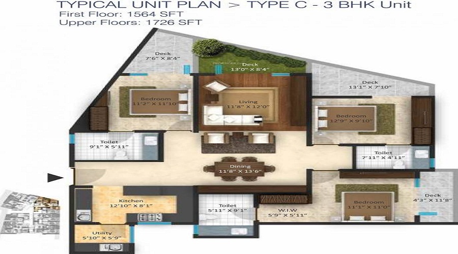 2 BHK+2T 1086/sqft-saleable  Sqft Apartment For Sale In Versova Sky In CV Raman Nagar Floor Plan