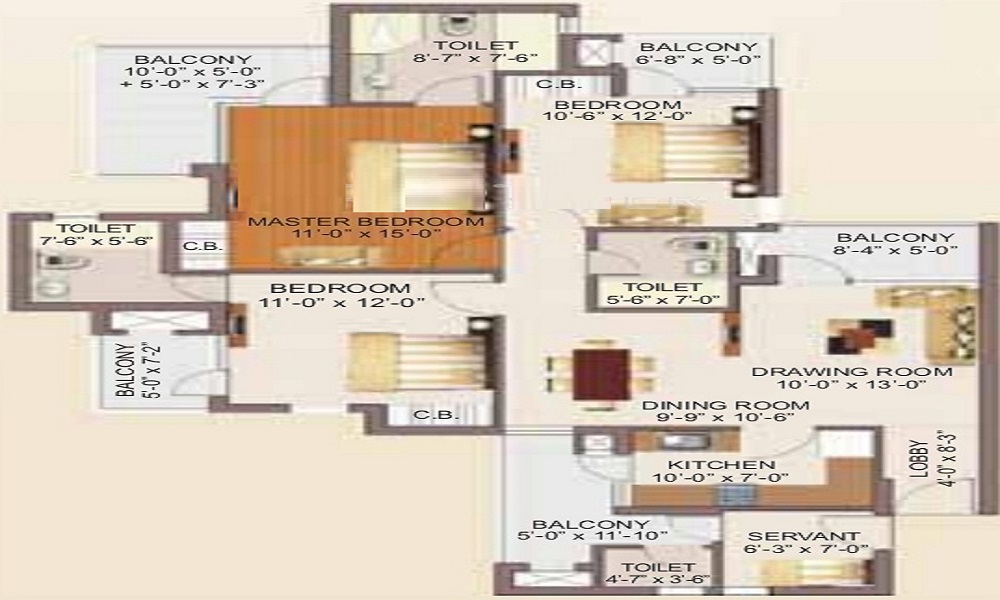 2 BHK+2T 1229/sqft-saleable Sqft Apartment For Sale In RG Luxury Homes In Sector 16B Greater Noida Floor Plan
