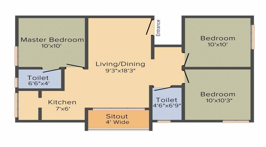 2 BHK+2T 1170/sqft-saleable  Sqft Apartment For Sale In Parthu Hallmark In Varthur Floor Plan