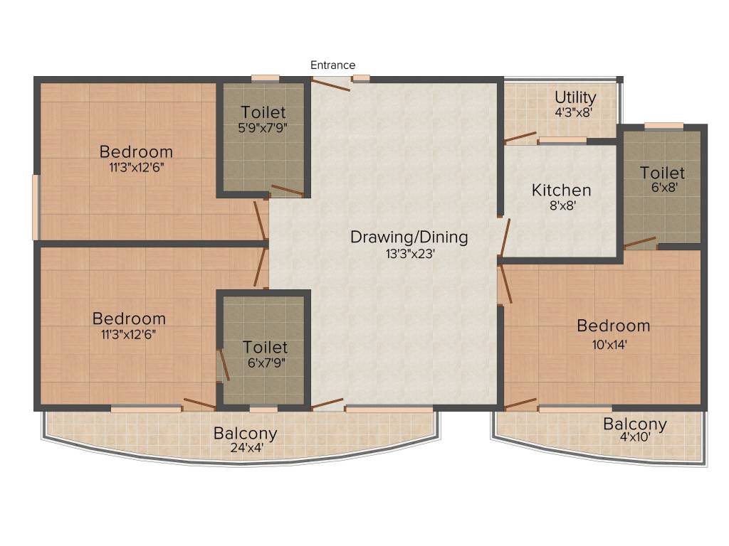 2 BHK+2T 1130/sqft-saleable  Sqft Apartment For Sale In SVP Sunrise In Whitefield Hope Farm Junction Floor Plan