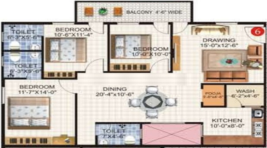2 BHK+2T 1025/sqft-saleable  Sqft Apartment For Sale In Jyothi GT Enclave In Sarjapura Road Floor Plan