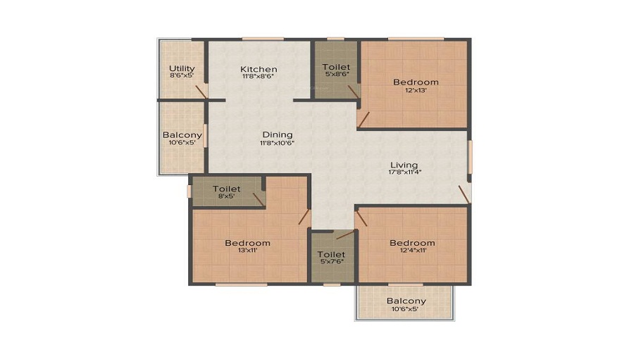 2 BHK+2T 1170/sqft-saleable  Sqft Apartment For Sale In Mahaveer Fair Oaks In Varthur Floor Plan