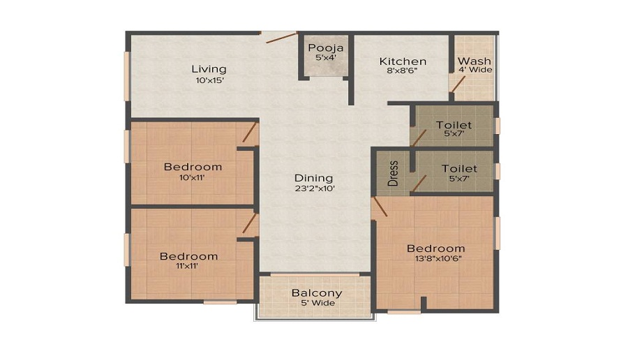 2 BHK+2T 1062/sqft-saleable  Sqft Apartment For Sale In Hoysala Sowparnika In Begur Floor Plan