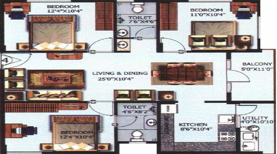 2 BHK+2T 972/sqft-saleable  Sqft Apartment For Sale In Abhee Vasudhaa Raja Gruha In HSR Layout Floor Plan