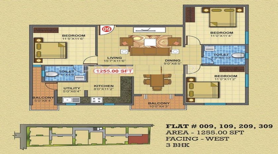 2 BHK+2T 1070/sqft-saleable  Sqft Apartment For Sale In Sai Mounika Espanci In Horamavu Floor Plan