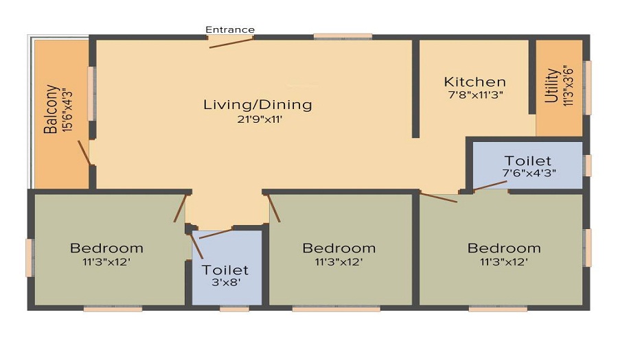 2 BHK+2T 1190/sqft-saleable  Sqft Apartment For Sale In Akshaya Crossandra In Horamavu Floor Plan