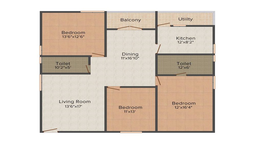 2 BHK+2T 1001/sqft-saleable  Sqft Apartment For Sale In Aditya Tussar In BTM Layout Floor Plan