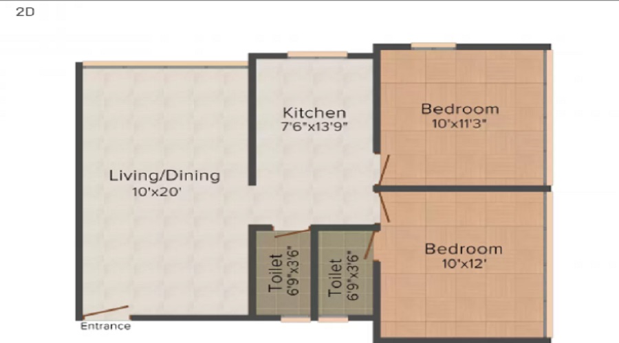 1 BHK+1T 380/sqft-carpet Sqft Apartment For Sale In Ossia Sunder Dwarka In Borivali West Floor Plan