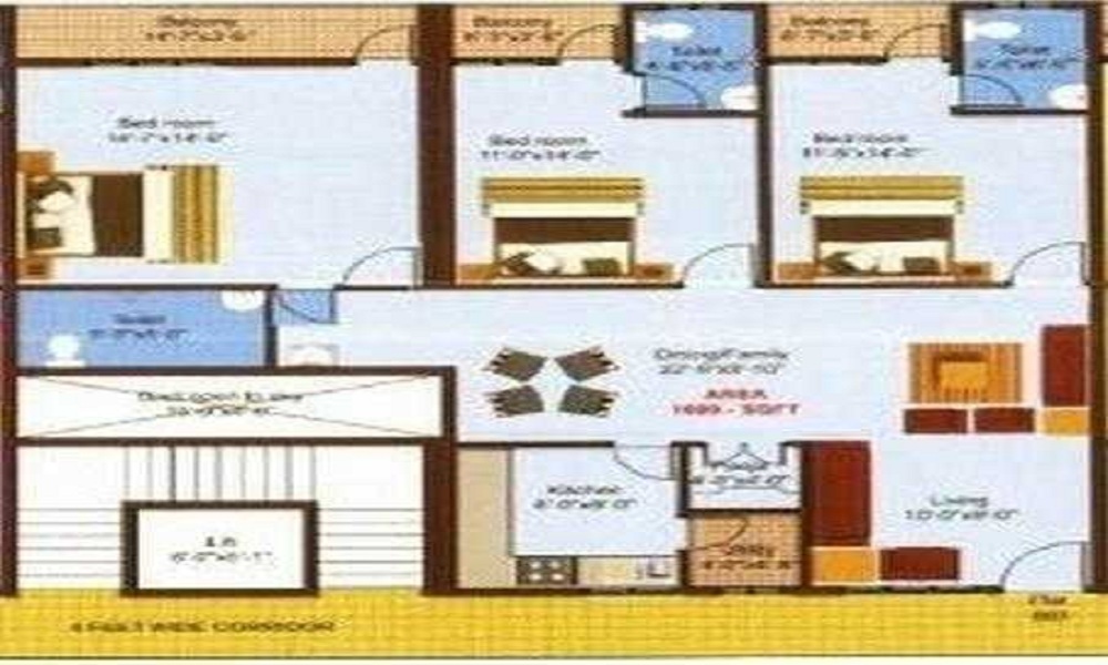 2 BHK+2T 1250/sqft-saleable Sqft Apartment For Sale In Mahaghar Properties Viceroy Sagar In Kasavanhalli Floor Plan