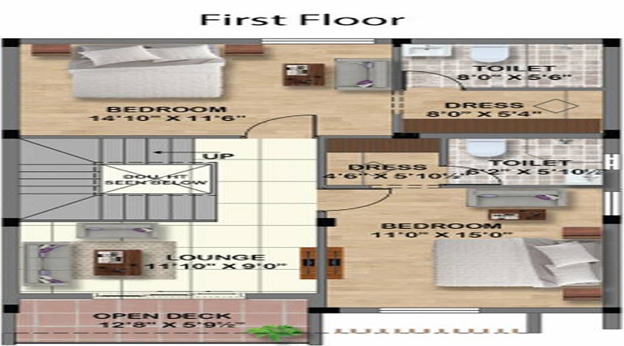 2 BHK+2T 1182/sqft-saleable Sqft Apartment For Sale In S And P Signature Villas In Perumbakkam Floor Plan