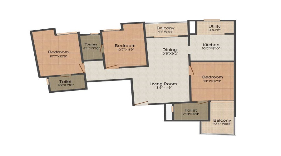 2 BHK+2T 1101/sqft-saleable  Sqft Apartment For Sale In Ruby Landmark In Vanagaram Floor Plan