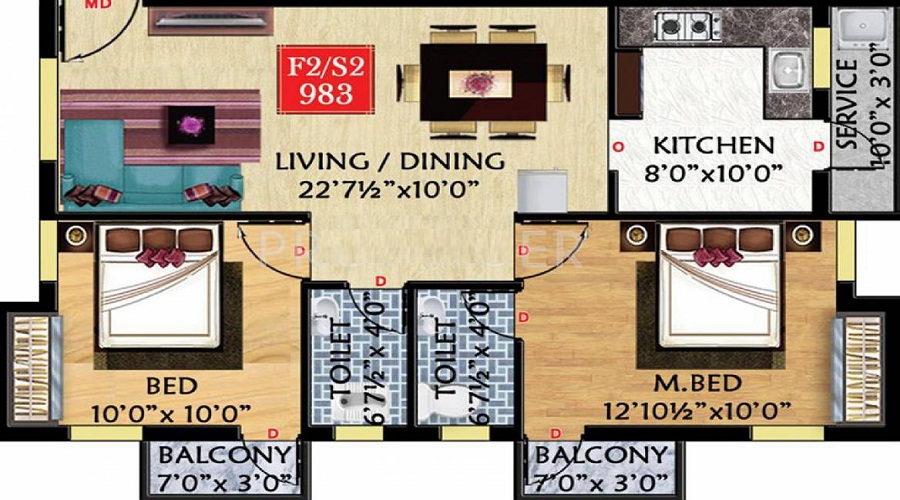 1 BHK+1T 508/sqft-saleable  Sqft Apartment For Sale In Sudhir Gyan Namo In Shollinganallur Floor Plan