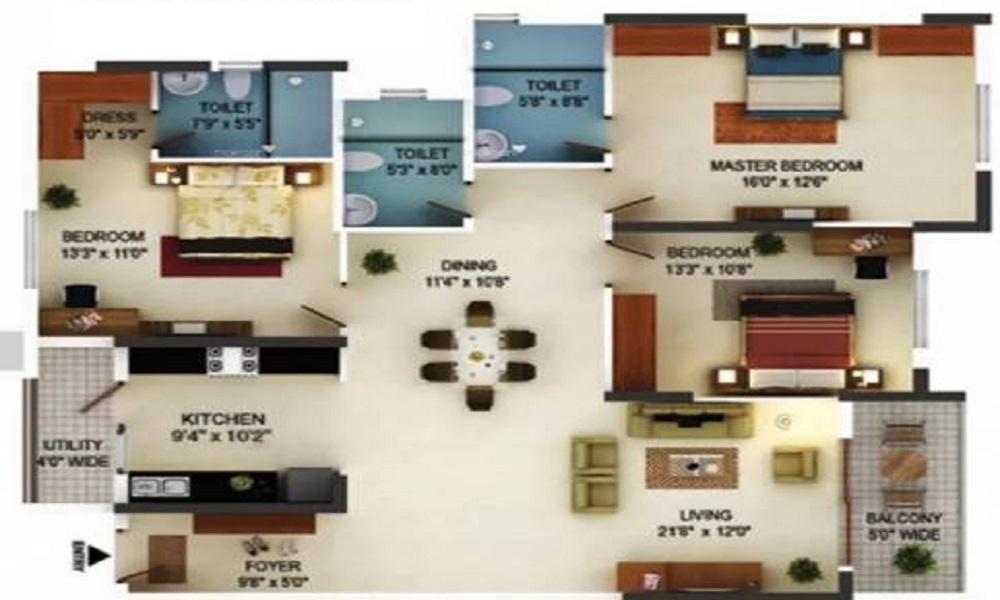 2 BHK+2T 1000/sqft-saleable Sqft Apartment For Sale In Mantri Serenity In Subramanyapura Floor Plan