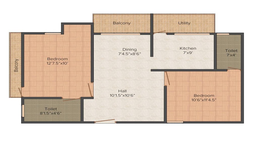 1 BHK+1T 410/sqft-saleable  Sqft Apartment For Sale In Venus Constructions Apartments In Madambakkam Floor Plan