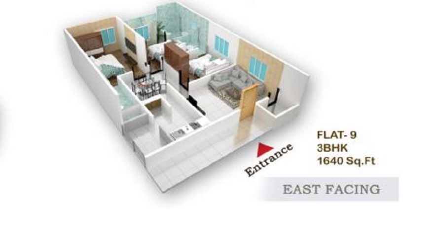 2 BHK+2T 1235/sqft-saleable  Sqft Apartment For Sale In Flora Beau Fort In Madhurawada Floor Plan