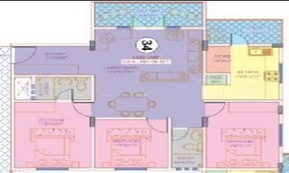 2 BHK+2T 721/sqft-saleable Sqft Apartment For Sale In Nisarga Builders Keethana In Hosur Road Floor Plan