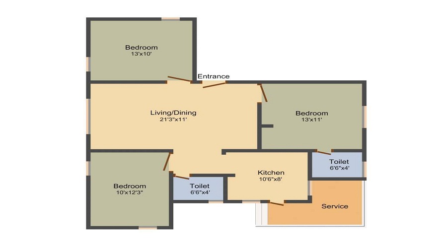 2 BHK+2T 775/sqft-saleable  Sqft Apartment For Sale In Bhaveshwar Krupa In Pammal Floor Plan