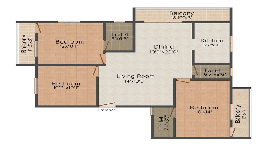 2 BHK+2T 954/sqft-saleable  Sqft Apartment For Sale In Aavaasa Ahobilam In Thoraipakkam Floor Plan