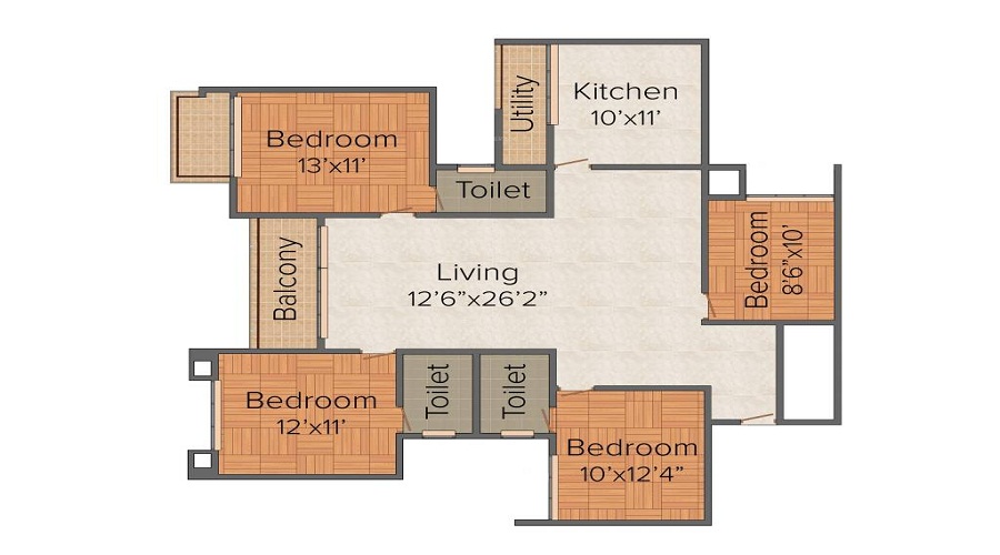 3 BHK+3T 1610/sqft-saleable  Sqft Apartment For Sale In Dugar Lake Dugar In Ambattur Floor Plan