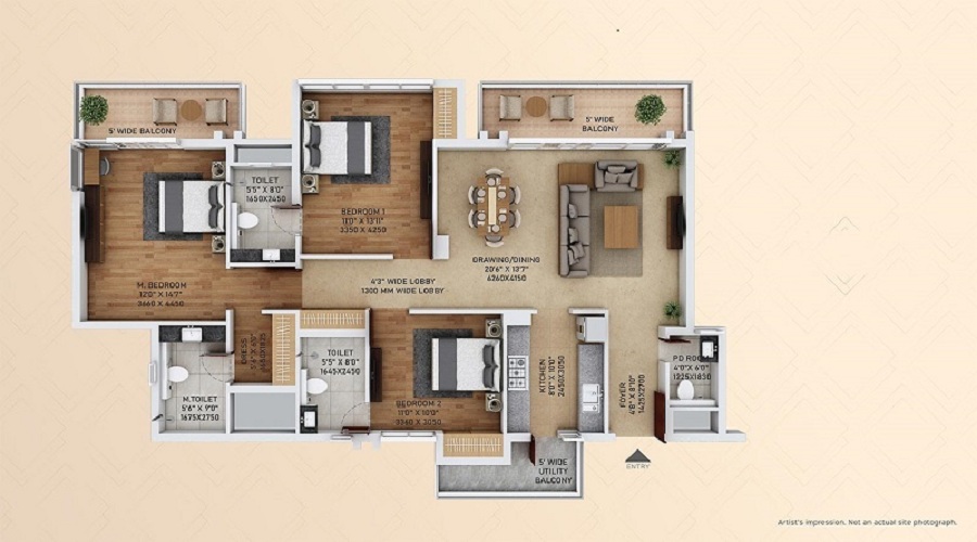 2 BHK+2T 13050/sqft-carpet Sqft Apartment For Sale In Ace Starlit In Sector 152 Floor Plan