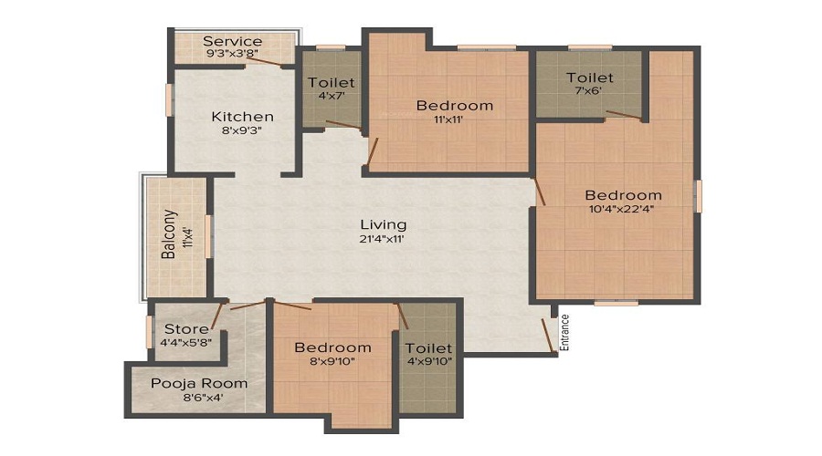2 BHK+2T 708/sqft-saleable  Sqft Apartment For Sale In Thilaga Treasure In Perambur Floor Plan