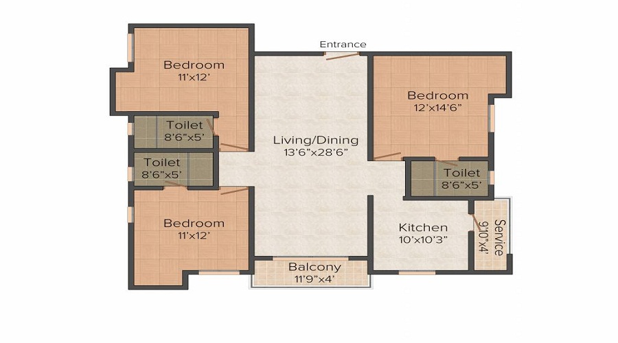 2 BHK+2T 1000/sqft-saleable  Sqft Apartment For Sale In Amraa Crescent In West Mambalam Floor Plan