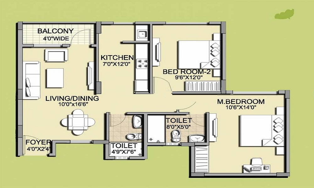 1 BHK+1T 555/sqft-saleable Sqft Apartment For Sale In Pride Housing Horizon In Jigani Floor Plan