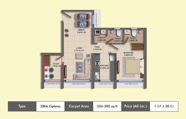1 BHK+1T 417/sqft-carpet Sqft Apartment For Sale In Dosti ORO 67 In Kandivali West Floor Plan