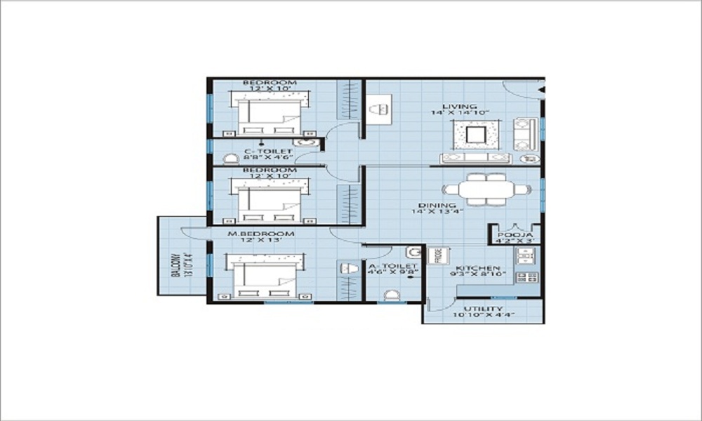 2 BHK+2T 935/sqft-saleable Sqft Apartment For Sale In Pyramid  North Square In Yelahanka Floor Plan