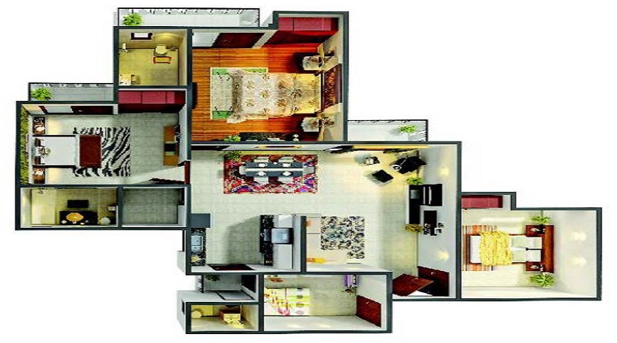 2 BHK+2T 980/sqft-saleable Sqft Apartment For Sale In Gaur City 6th Avenue In Noida Ext Sector 4 Floor Plan