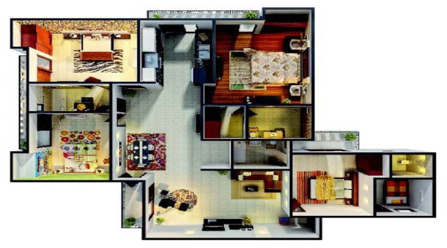 2 BHK+2T 980/sqft-saleable Sqft Apartment For Sale In Gaur City 6th Avenue In Noida Ext Sector 4 Floor Plan