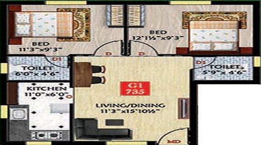 1 BHK+1T 483/sqft-saleable Sqft Apartment For Sale In Bhaveshwar Sairam In Pammal Floor Plan