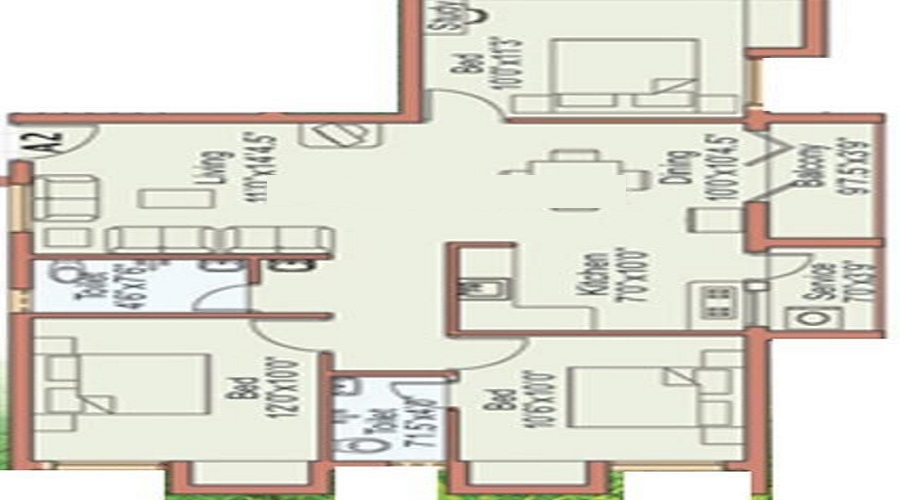 2 BHK+2T 890/sqft-saleable Sqft Apartment For Sale In Rajarathnam Laurels In Madhavaram Floor Plan