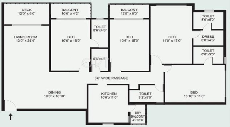 2 BHK+2T 1335/sqft-saleable  Sqft Apartment For Sale In Mirchandani Premium Towers In AB Bypass Road Floor Plan