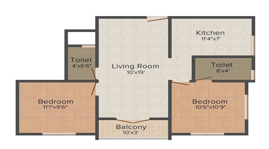 1 BHK+1T 516/sqft-saleable  Sqft Apartment For Sale In EESHA Constructions Sri Ranga Padhuka In Chromepet Floor Plan