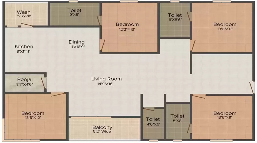3 BHK+3T 1740/sqft-saleable  Sqft Apartment For Sale In S V S S Niwas In Sanath Nagar Floor Plan