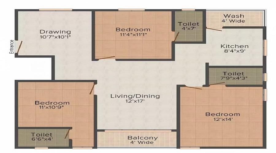 2 BHK+2T 1464/sqft-saleable  Sqft Apartment For Sale In Reputed JRG Securites In Hitech City Floor Plan