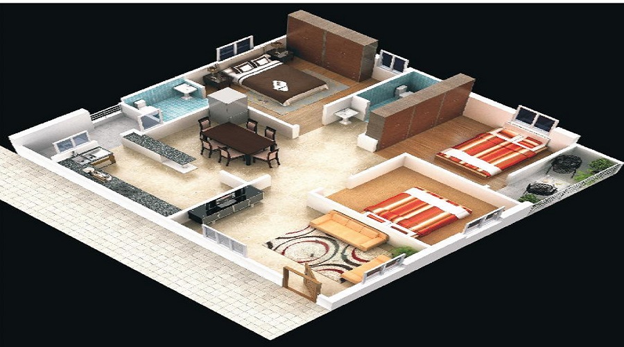 2 BHK+2T 1210/sqft-saleable  Sqft Apartment For Sale In Infocity Excellence And Elegance In Gopanpally Floor Plan