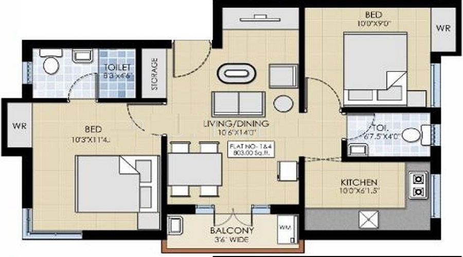 2 BHK+2T 803/sqftsaleable sqft Apartment for Sale in Selvaganesh