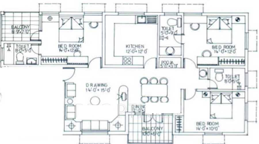 2 BHK+2T 1447/sqft-saleable  Sqft Apartment For Sale In Agni Lakshmi Enclave In Abiramapuram Floor Plan