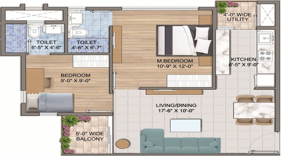 1 BHK+1T 710/sqft-saleable  Sqft Apartment For Sale In Imperia Prideville In Sector 25 Floor Plan