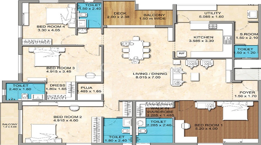 4 BHK+4T 2670/sqft-saleable  Sqft Apartment For Sale In Victory Creek In Thiruvanmiyur Floor Plan