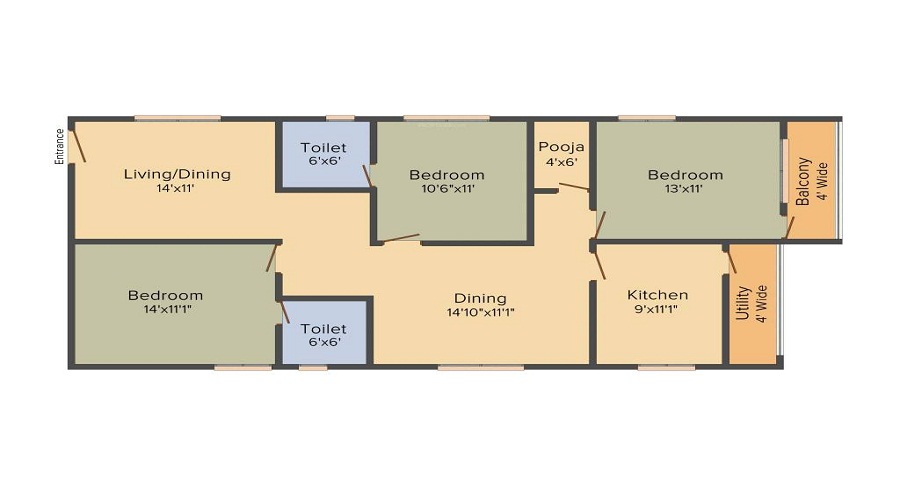 2 BHK+2T 1032/sqft-saleable  Sqft Apartment For Sale In Jain Ravi Gayathri Heights In Hitech City Floor Plan